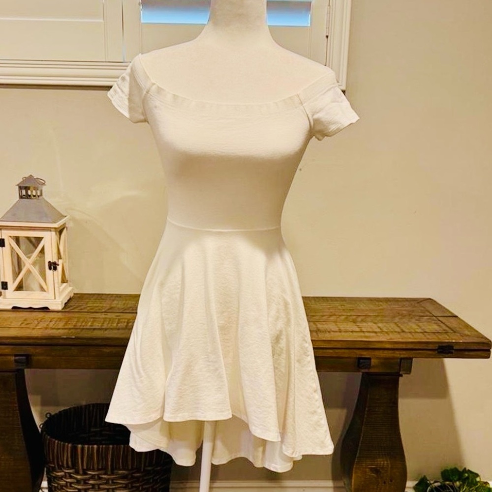 NWOT Lovely Day Off-Shoulder Cream Mini Dress